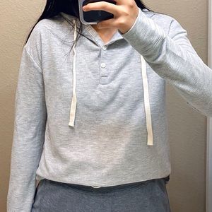 Light Gray Button Up Hoodie/Sweatshirt